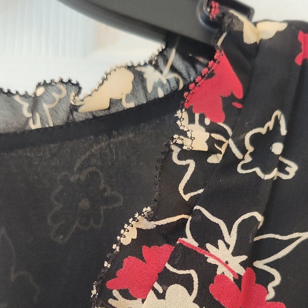 LOFT Black Midi Dress with Red and Cream Floral Design - Picture 9 of 9